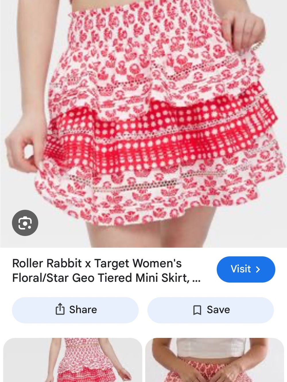 Roller Rabbit Red and White Tiered Floral Mini Skirt